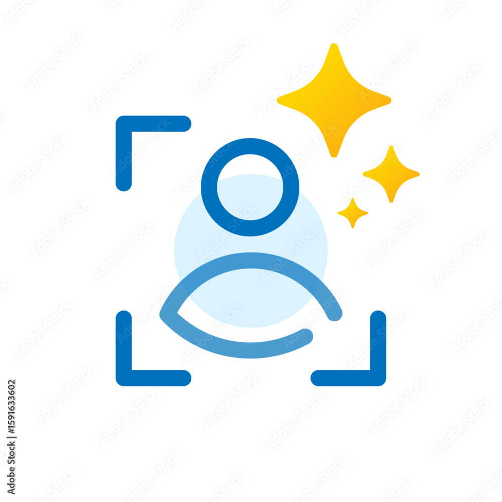 Poster simple and minimal illustration of profile symbol with scanning frame. for illustrating digital iden