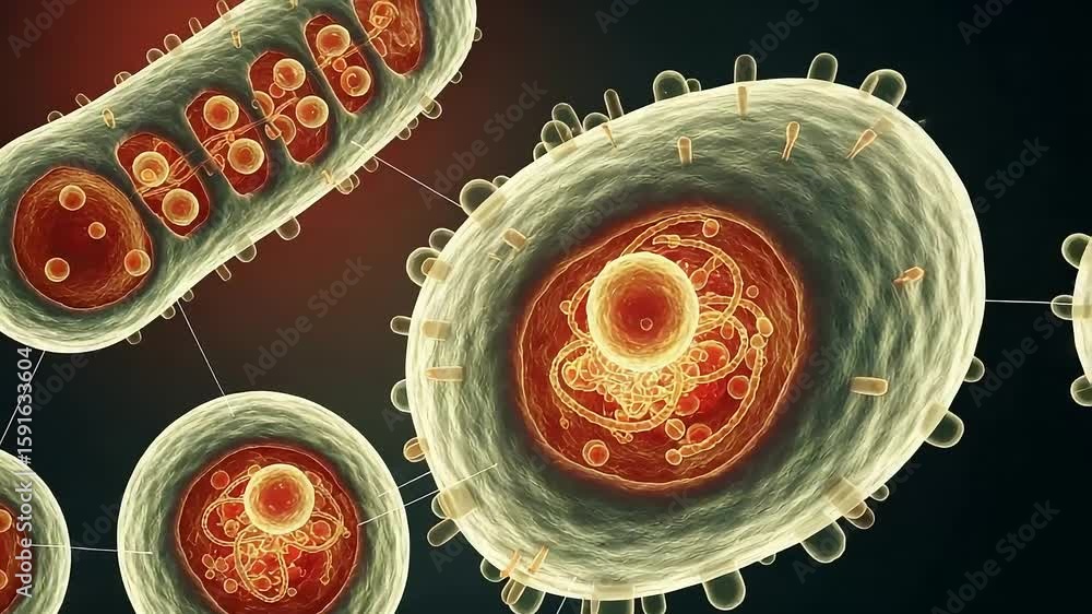 Aufkleber microscopic illustration of eukaryotic and prokaryotic cells displaying internal structures and conn