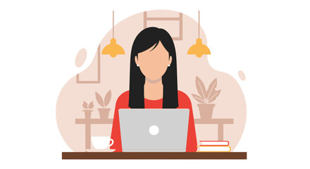 Woman working on laptop at home office, perfect for blogs or websites about remote work.