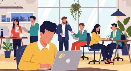Diverse team of business professionals working collaboratively in a modern office space. Ideal for website banners, presentations, and marketing materials.