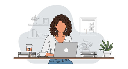Woman working on laptop at home office, ideal for blog posts about remote work or productivity.