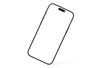 Black smartphone with blank screen lies isolated on white backdrop.