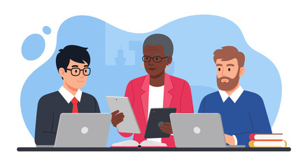 Diverse team collaborating on project, ideal for website landing page or business brochure.