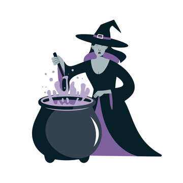 witch stirring cauldron halloween scene clip art preview