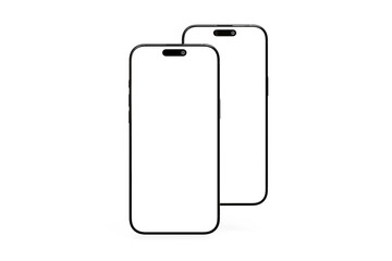 Two modern smartphones mockups with blank screens on white layout.