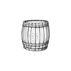 Barrel Engraving Illustration, drawn in an engraved, woodcut style with fine details in a sketch engraving vector illustration. Scratchboard imitation. Black and white image. flat vector