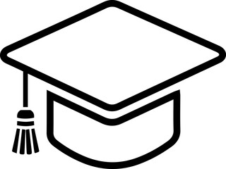 Outlined Graduation Cap Icon with Tassel and Gown