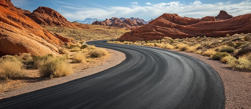 Winding road through red rock landscape