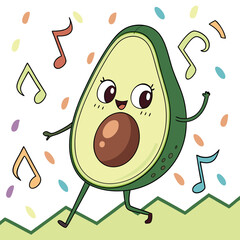 A happy cartoon avocado dancing to music notes vector