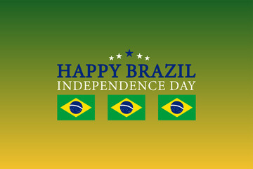 Happy Brazil Independence Day Banner with Flags and Stars on Yellow Green Background