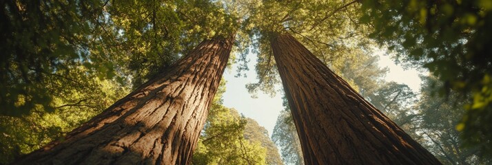 Majestic Sequoias Reaching for the Sky with a Lush Green Canopy in a Natural Redwood Forest