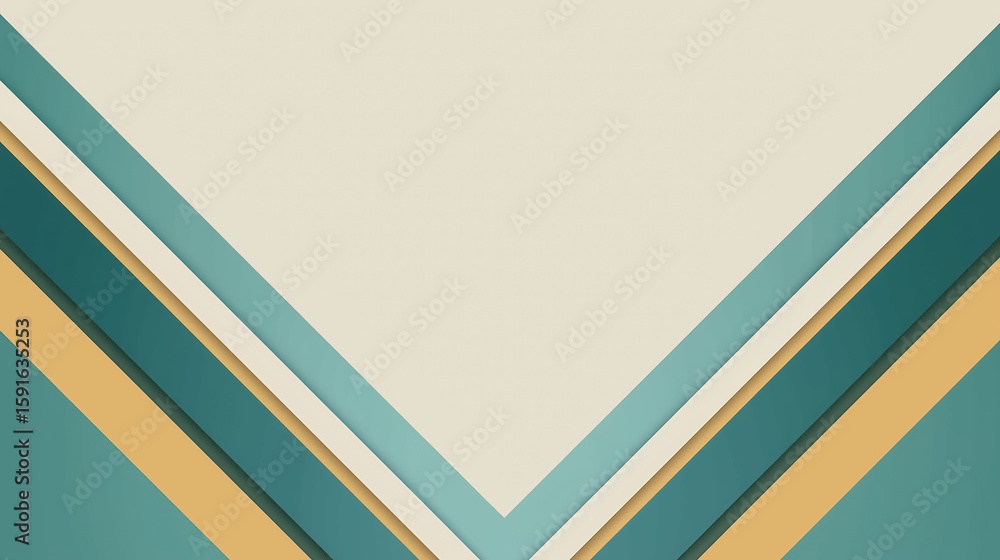 Poster abstract geometric illustration featuring layered shapes in teal, cream, and gold tones, creating a 
