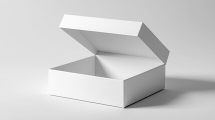 Open white box with a clean design, showcasing a minimalist aesthetic, ideal for packaging, branding, or product presentation in various creative projects
