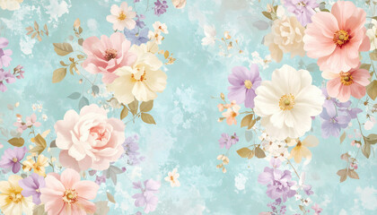 Seamless Vintage Pastel Floral Turquoise Pattern