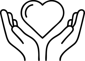 Obraz premium Outline icon of two hands gently holding a heart. Represents care, support, love, and protection. A minimalist symbol for health, family, or insurance.