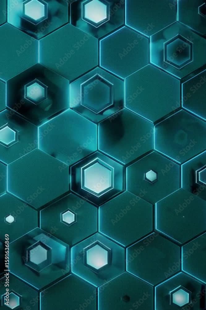 Poster abstract geometric patterns of interconnected, glowing hexagonal tiles create a striking modern aest