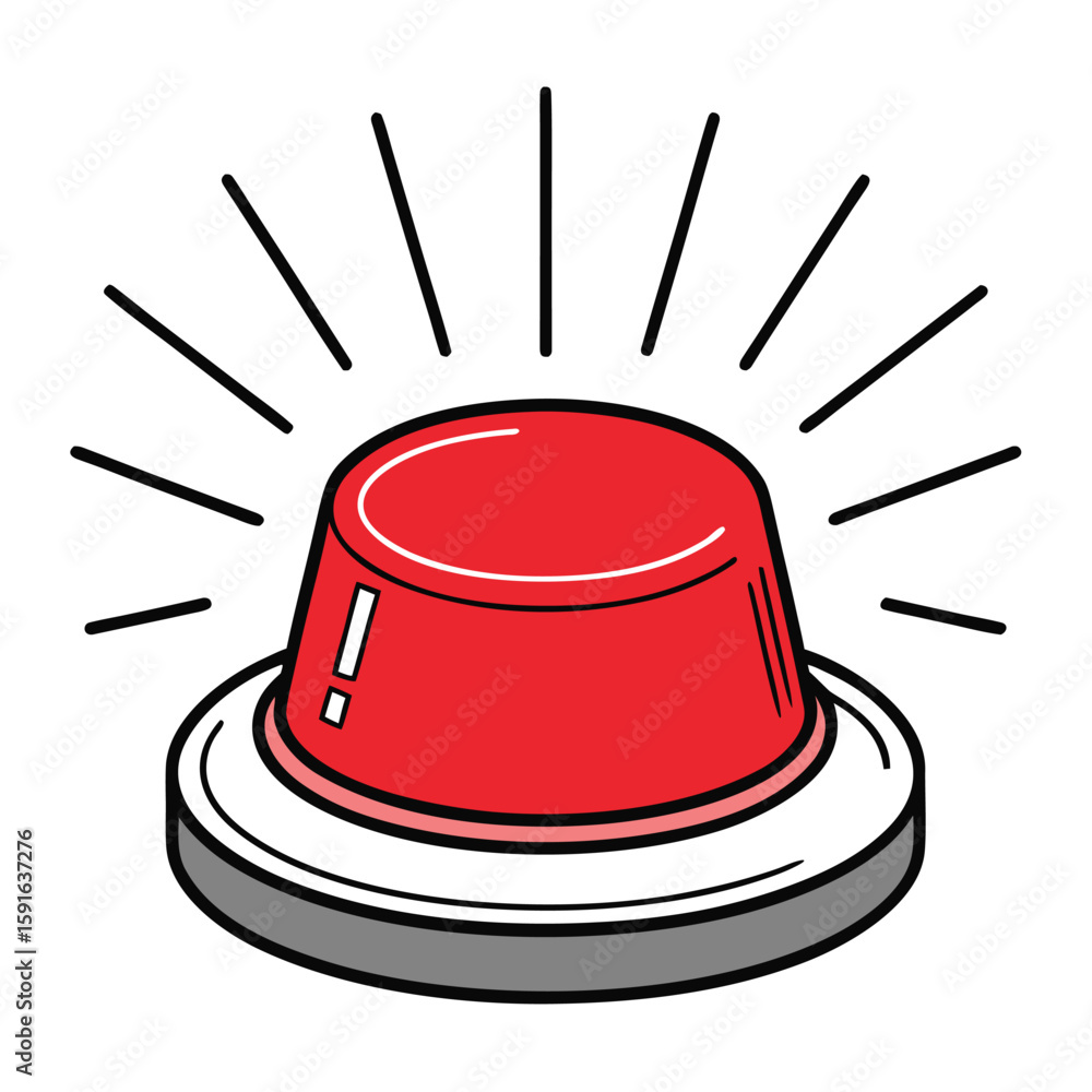 Poster red flashing warning light with radiating lines and exclamation mark alert alarm