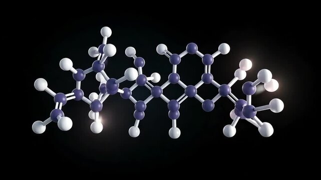 Molecular Structure Animation Involving Blue Spheres And Sticks Against A Dark Background With Dynamic Lighting