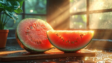 Fresh watermelon slices bathed in sunlight