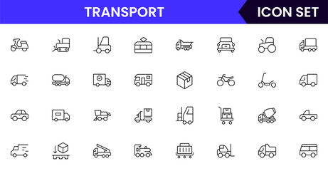 Logistics vector web line icon collection, sleek illustrations of trucks, packages, warehouses, delivery for efficient, streamlined supply chain designs.