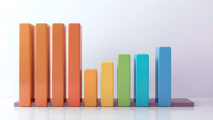 Bar chart with glossy 3D bars growing from left to right, set against a modern gradient background