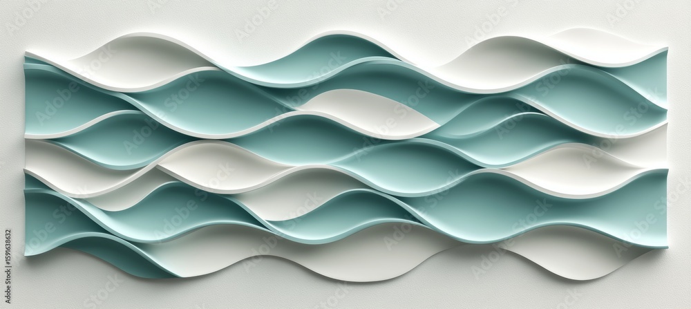 Poster elegant three dimensional wave background in teal and white with smooth texture for design use