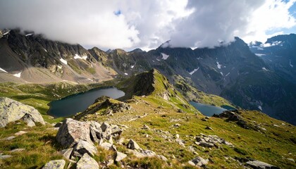 Mountain panorama with alpine lakes