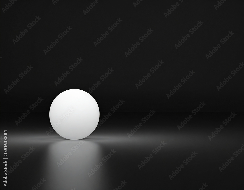 Poster a perfectly smooth white sphere rests on a polished dark surface, illuminated by a single light sour