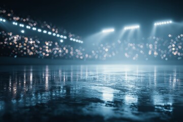 Modern Empty Stadium At Night With Blue Lighting