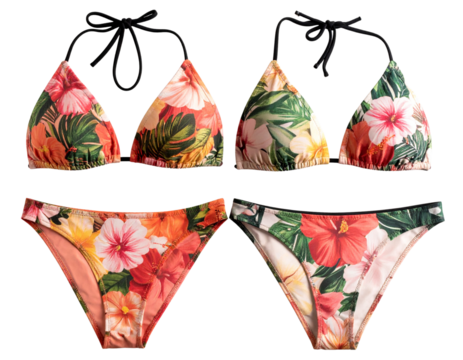  Flat Lay of Floral Bikini Set – Isolated on Transparent Background