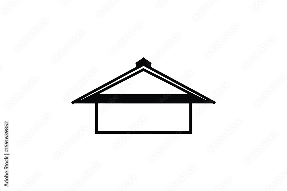 Poster minimalist house structure with steep roof and rectangular base isolated on white background present
