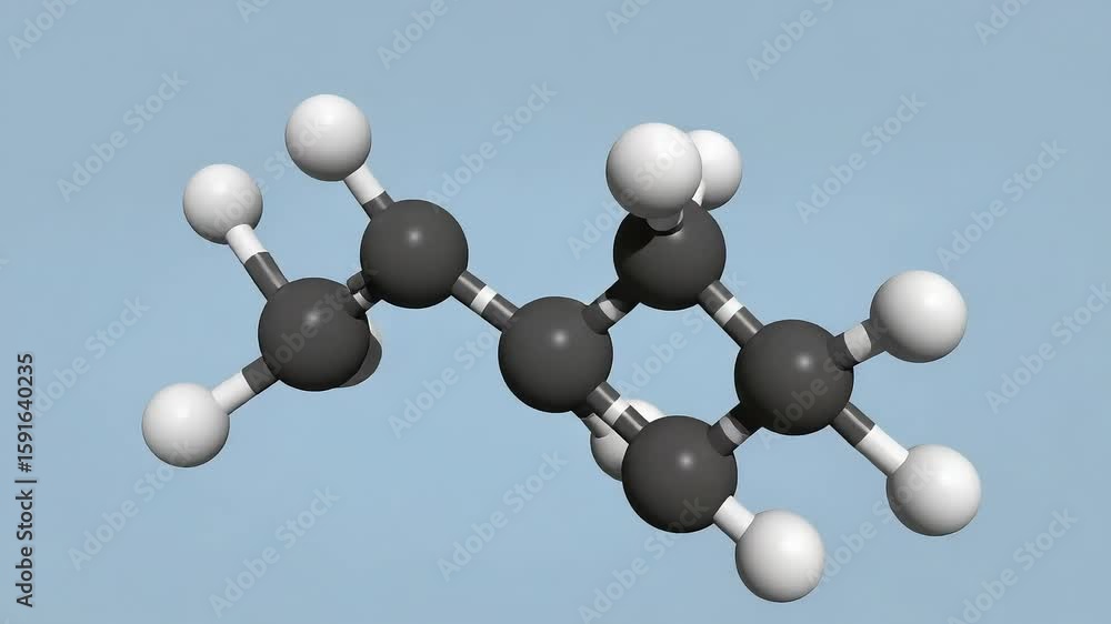 Poster rotating molecular structure on blue background with sphere and stick representation