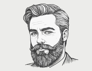 Artistic Portrait of a Bearded Man in Pencil Sketch Style
