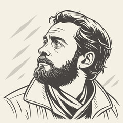 Artistic Portrait of a Bearded Man in Pencil Sketch Style