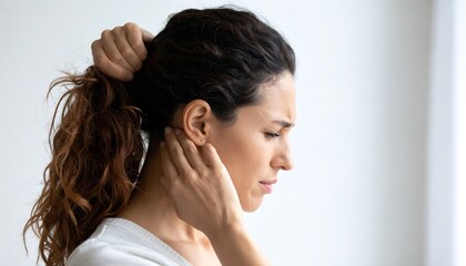 Naklejka premium Woman in profile, touching neck