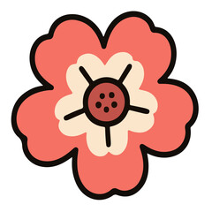 Fototapeta premium Stylized Coral Flower with Creamy Center and Bold Black Outline Illustration.