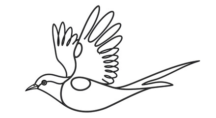 Isolated Bird in Flight Line Art