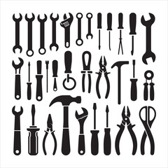 set of silhouettes of tools