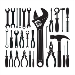 set of tools for repair silhouette vector design 