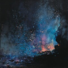 Abstract Colorful Explosion in Night Sky