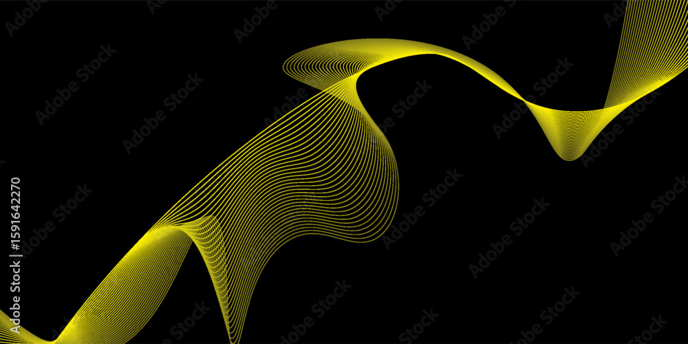 Poster abstract gold smooth waves on black background. dynamic sound waves. design elements.vector