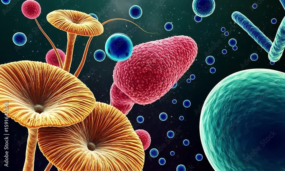 Aufkleber vibrant microscopic world illustration displaying various biological structures and forms