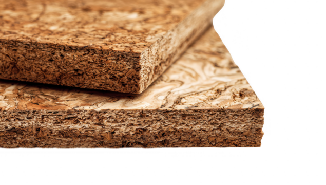 Close-up of layered pressed wood panels