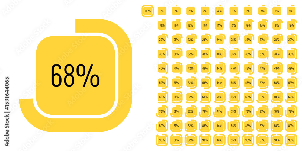 Poster set of rectangle percentage diagrams meters from 0 to 100 ready-to-use for web design, user interfac