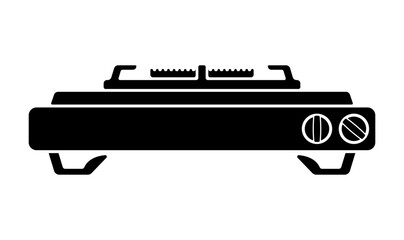 black and white icon of gas stove with one burner without background