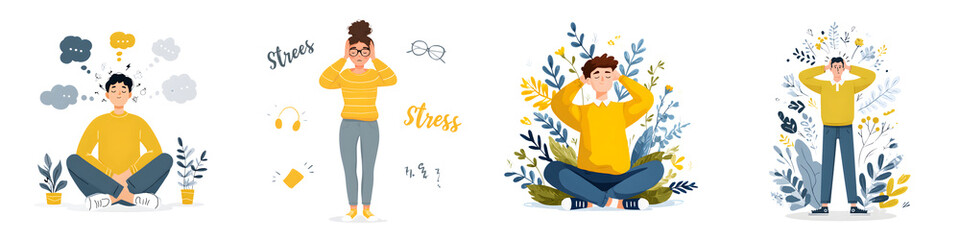 Mental Health Illustration: People Experiencing Stress and Anxiety