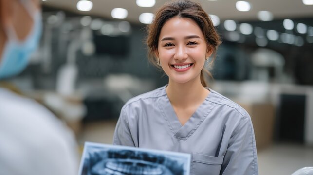 Young dentist smiling during patient interaction in the dental office - Powered by Adobe