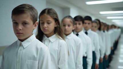 Children in line wearing uniforms symbolizing order and school organization