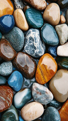 Colorful wet polished beach stones background