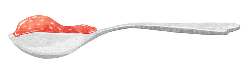 Watercolor spoon with berries jam isolated.